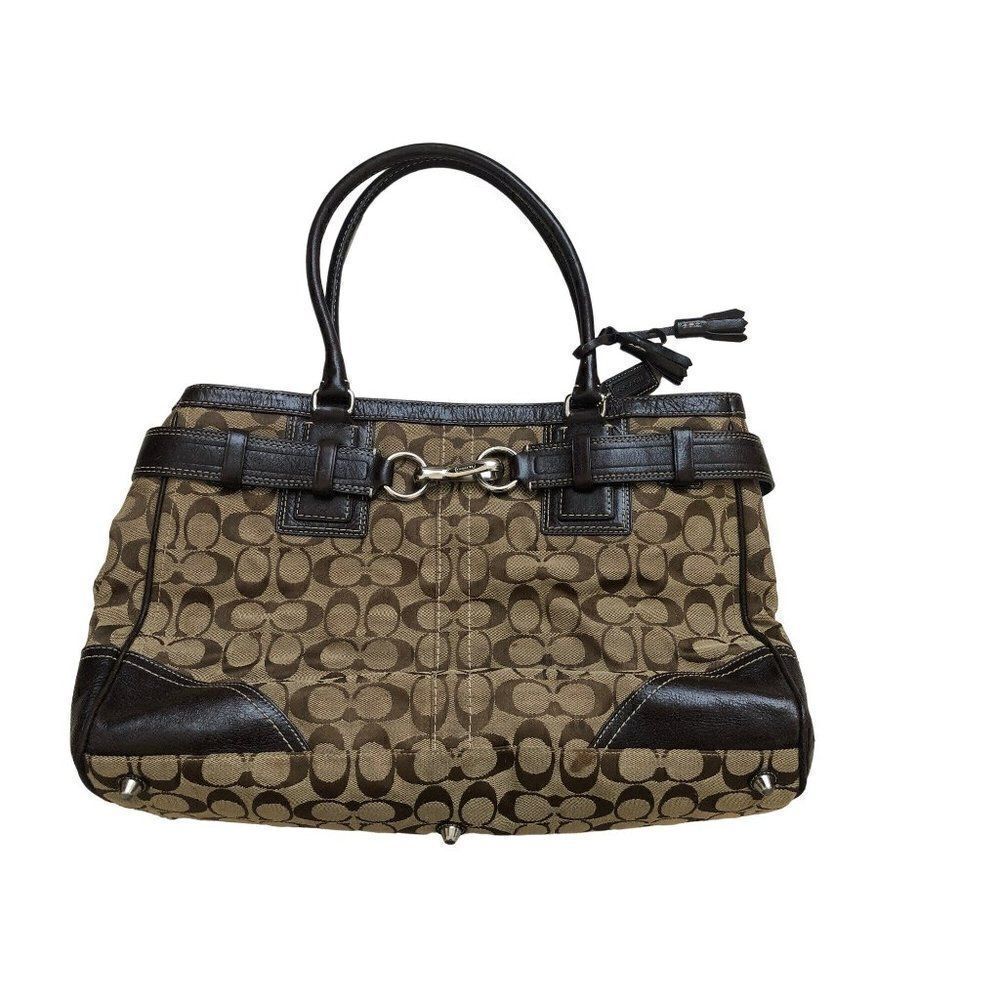 Coach Signature Hampton Canvas Tote Jacquard Leather Trim H0673 - 10248